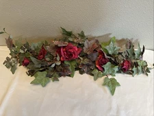 Burgundy Rose Swag Home Interiors Hanging 24" Silk Flowers Greenery