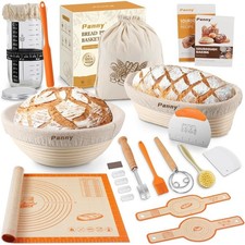 Sourdough Starter Kit with Banneton Proofing Basket Glass Jar 9 Round 10 Oval
