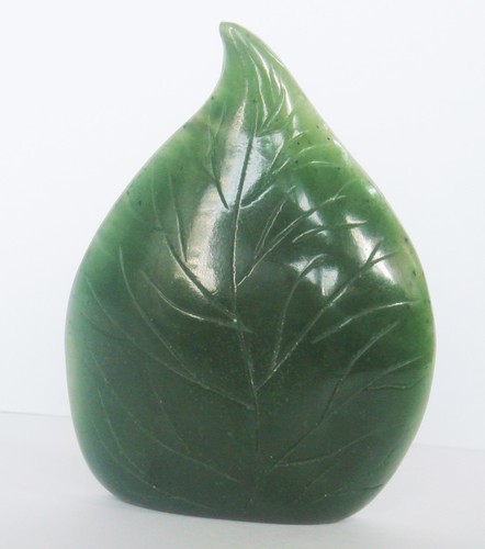 STANDING BUDDHA ON BODHI LEAF CARVING STATUE: Hand- Made NATURAL NEPHRITE JADE - Picture 4 of 4