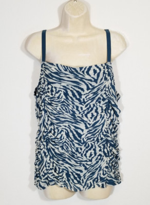 Torrid Women Size 2 18-20 2X Cropped Shirred Cami Top Stretch Mesh Zebra White