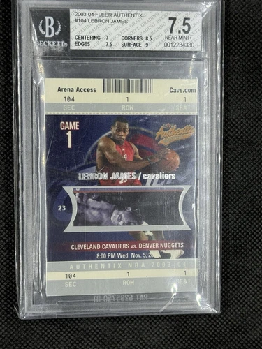 2003-04 Fleer Authentix #104 Lebron James Relic Card RC /1250 Cavaliers BGS 7.5