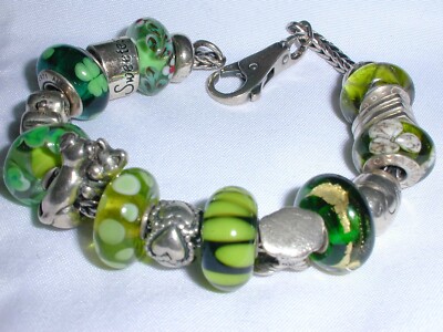 TROLLBEAD CLIP BRACELET WITH 17-TROLLBEADS, CHAMILIA PANDORA CHARMS-  1/2