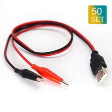 50set 0.5M/1.65Ft USB A Male To Dual Alligator Clip Test Cable DC Power Lead
