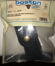 Boston Leather 5527-30-GLD Black Basketweave 3oz Mace Case Holder Gold Snap
