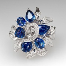 Impressive Cluster Style 6.45 TCW Lab-Created Shiny Blue White Sapphire Ring