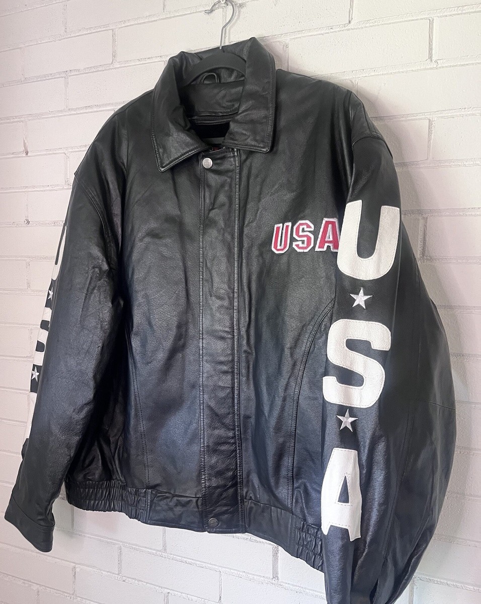 USA Interstate Leather Motorcycle Eagle Black Jacket Men's 3XL