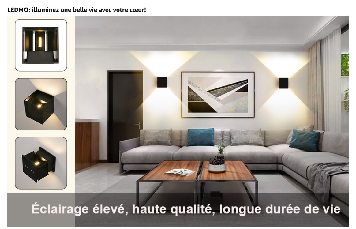 Applique murale étanche LED 12W avec éclairage haut et bas pour terrasse