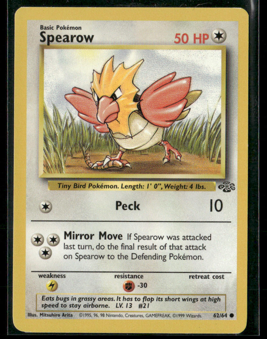 1999 Pokémon TCG Spearow Holo Card 62/64 Rare Vintage Collectible