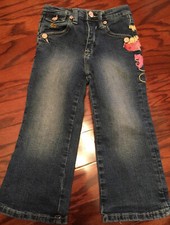 VTG Pepe Jeans London Girl's 3D Pink Gold Patch Blue Adjustable Waist Jeans 4T