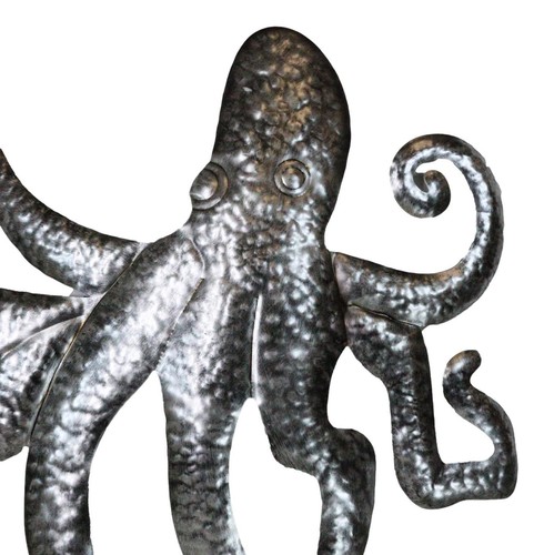 Silver Nautical Marine Deep Sea Octopus Tentacles Metal Wall Decor Plaque 31"L - Picture 6 of 9