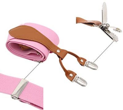 Timiot Mens Suspender Wide Leather 6 Metal Clips Adjustable Straps