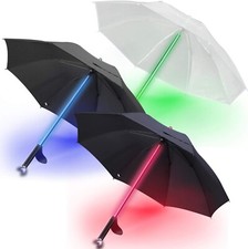 3 PACK Lightsaber LED Light Up Umbrellas with 7 Color Changing Clear/Black/Gray 