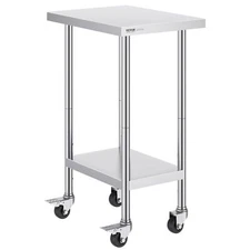 24x18x38'' Stainless Steel Work Table with 4 Wheels 3 Adjustable Height Levels