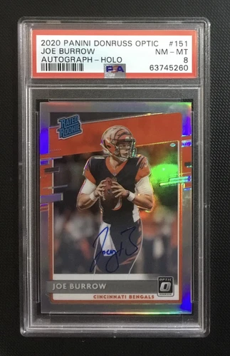 2020 panini optic #151 joe burrow rc; silver holo rookie auto prizm /99 PSA 8 💥