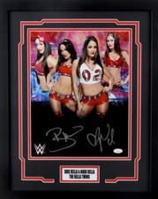 NIKKI AND BRIE BELLA - BELLA TWINS SIGNED PHOTO FRAMED TO 18X22 WWE WWF JSA COA