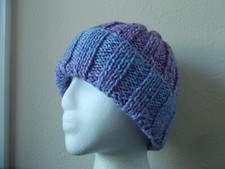 Hand knitted cozy and warm beanie/hat, gradient purple/lavender tones