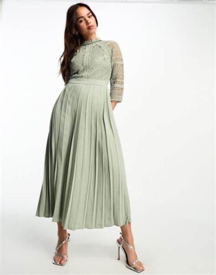 New Little Mistress Sage Green Lace Detail Midaxi dress Size 24 UK Prom  Wedding | eBay UK