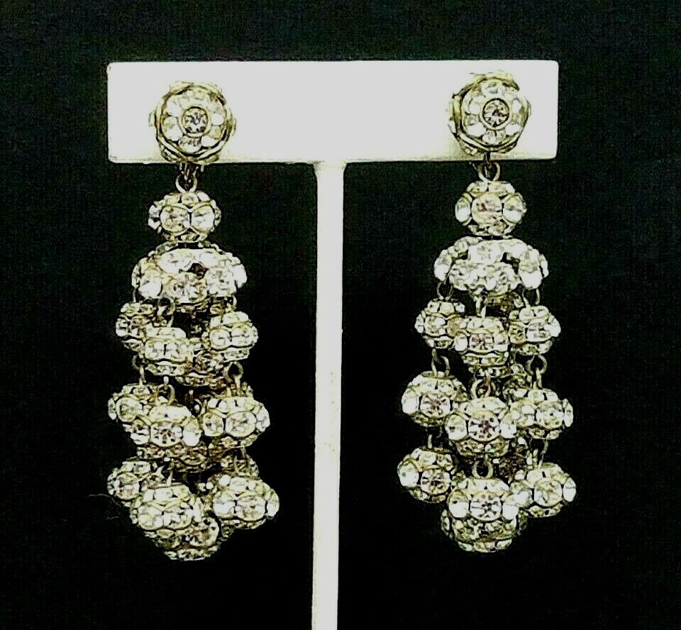 Vogue Rhinestone Dangle Earrings Statement Dramat… - image 1