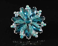 FLOWER NAVY COCKTAIL FASHION COSTUME RING AUSTRIAN RHINESTONE CRYSTAL B1738B