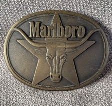 Vintage 1987 Marlboro SOLID BRASS Belt Buckle with Longhorn