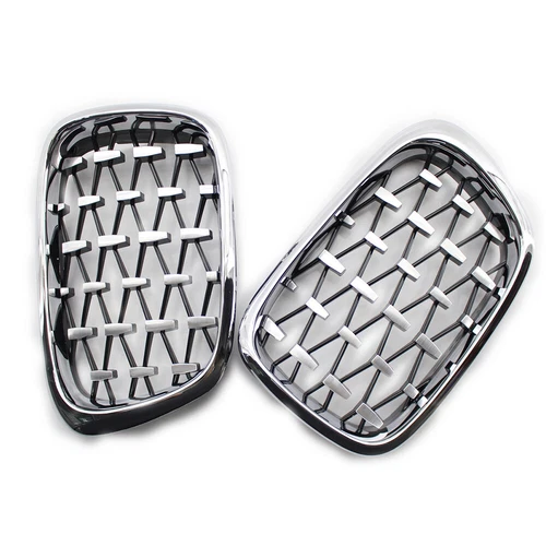 For BMW 5 Series E39 M5 1999-2003 Pair Black/Chrome Front Diamond Kidney Grilles - Picture 17 of 21