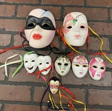 Vintage Mardi Gras Bisque Porcelain / Ceramic Masks - Lot of 7
