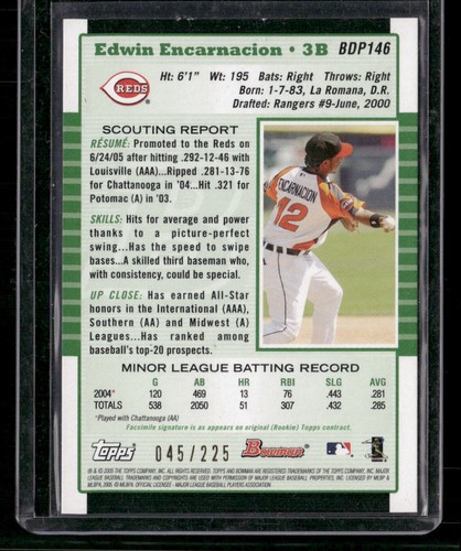 2005 Bowman Draft #BDP146 Edwin Encarnacion White Border #/225 Cincinnati Reds - Picture 2 of 2