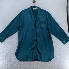Vtg Victoria's Secret Gold Label Satin Pajama Top Womens Large Monogram Shirt