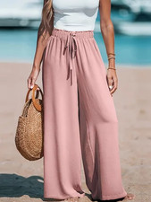 Women's Wide Leg Pants High Waist Drawstring Elastic Waist Casual Loose Trousers