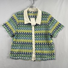Miken Swim Crochet Crop Top Large button Front Cover Up Collared Cropped New