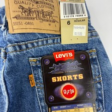 Vintage 90s Levis Girls Denim Shorts Size 6 Blue NWT NOS Y2K Orange Tab