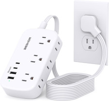 15FT Flat Plug Power Strip with USB C, Flat Extension Cord, 6 Outlets 4 USB Por