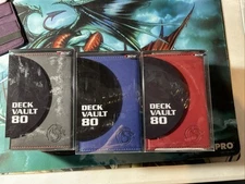 BCW Deck Vault Black ,BLUE,RED LX 80 Deck Box Magnetic Leather 80 w Dice Tray X3