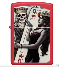 Zippo Windproof Red Matte Skull King & Beauty Queen Lighter, 48624, New In Box