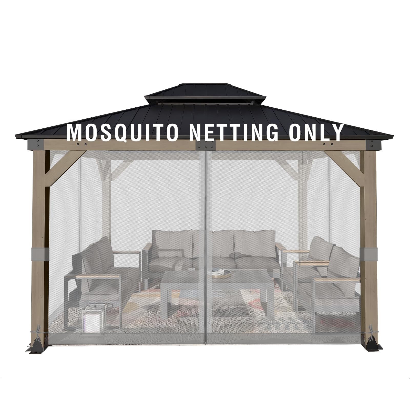 Aoodor Universal 10x12 ft Gazebo Mosquito Netting, Replacement 4-Panel Sidewa...