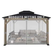 Aoodor Universal 10x12 ft Gazebo Mosquito Netting, Replacement 4-Panel Sidewa...