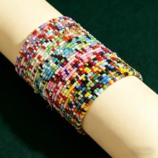 Boho Beaded Bracelet Set Elastic Colorful Stackable Layered Bangles Jewelry