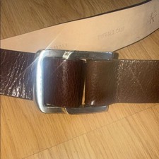 Vintage Calvin Klein Leather Brown Belt Silver Buckle Made in USA Small