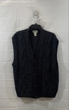 Vintage 90s L.L. Bean Men's Charcoal Grey Wool Cable Knit Sweater Vest Size L