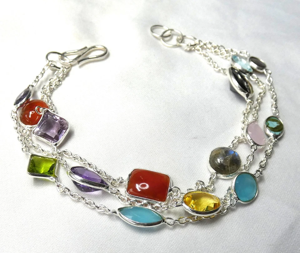 Chalzedon, Karneol,Citrin, Peridot, Blautopas, Onyx usw. Armband 925 Silber NEU* - Bild 3 von 4