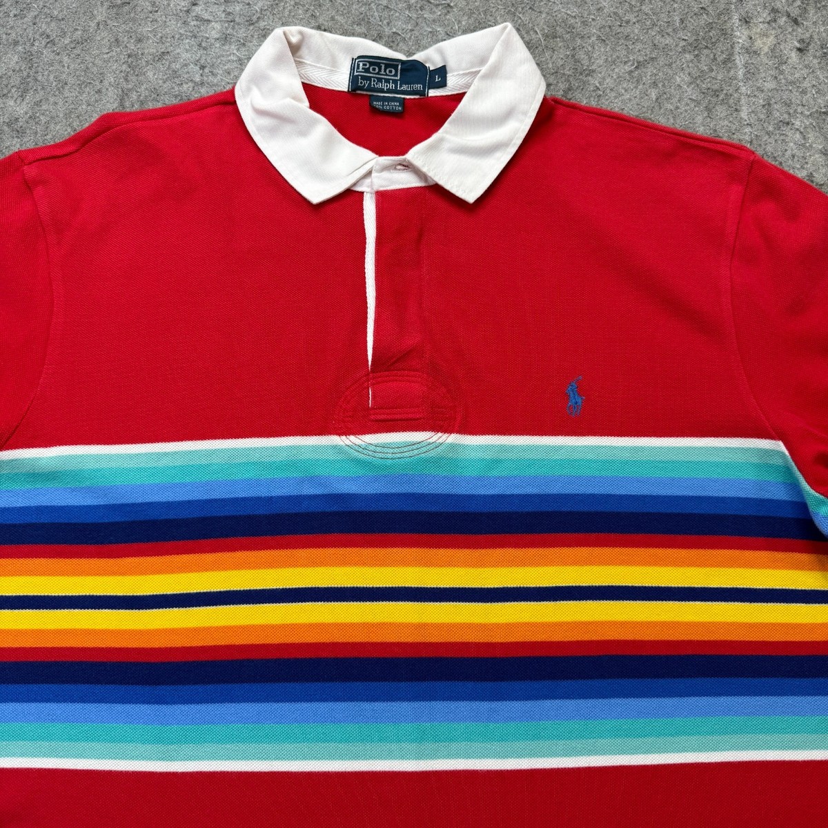 Polo Ralph Lauren Rugby Shirt Men L Red White Blue Yellow Striped