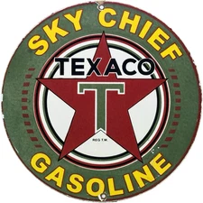 VINTAGE TEXACO SKY CHIEF PORCELAIN SIGN TEXAS GASOLINE GAS STATION PUMP PLATE