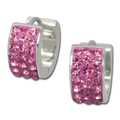 Amello Ohrringe Edelstahl Creolen Damen Zirkonia silber rosa ESOS01A