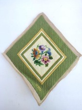 Vintage Needlepoint Craft Project Diamond Floral Green Retro 12.5" x 15"