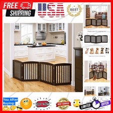Wooden Freestanding Foldable Pet Gate for Dogs, 24 inch 4 Panels Step Over Fe...