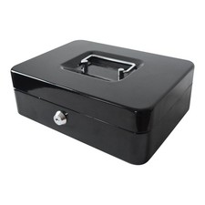 10 Inch Metal Cash Box with Money Tray and Key Lock 5 Divided Compartments Black