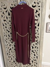 Michael Kors Women's Dress Size M Burgundy Snap Front with Gold Buttons & Chain