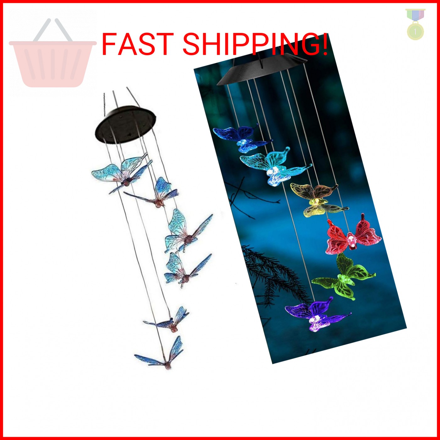 AVEKI Solar Wind Chimes Outdoor, Color-Changing Mobile Wind Chime Waterproof, So
