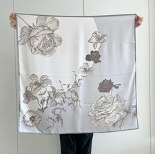 100 Silk Mulberry Wrap Shawl Square Grey flower Print Bandanna Scarf 90X90cm new