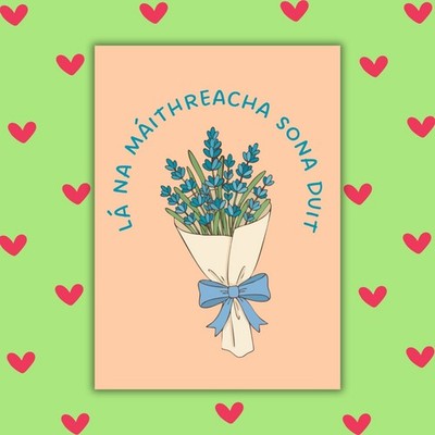 Lá Sona na Máithracha Duit   Muttertagskarte mit Blumenmuster in irischer Sprache